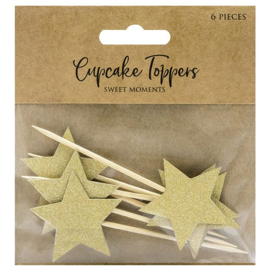 PARTYDECO CUPCAKE TOPPERS ÉTOILES - OR SET/6