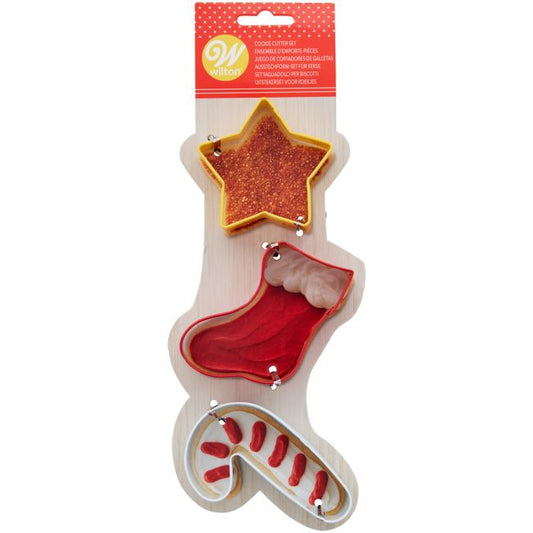 WILTON EMPORTE-PIÈCE BISCUIT ÉTOILE-CHAUSSETTE-CANNE SET/3